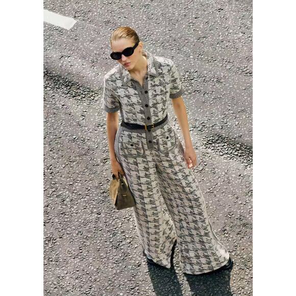 ME+EM Exaggerated Houndstooth Travel Tweed Jumpsuit - Picture 7 of 13